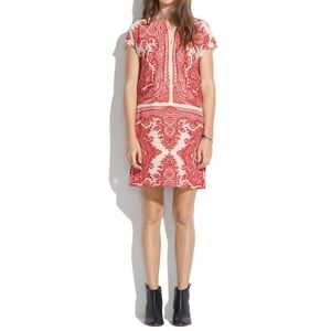 Madewell Red and Cream Silk Paisley Tunic Dress